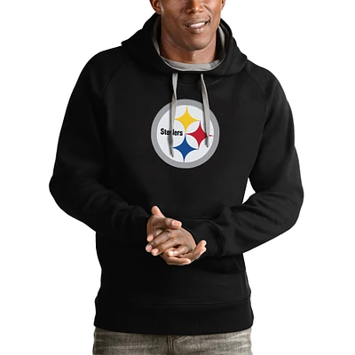 Men's Antigua Black Pittsburgh Steelers Victory Pullover Hoodie