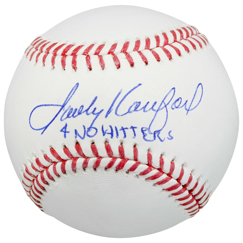 Sandy Koufax Los Angeles Dodgers Autographed Baseball with "4 No Hitters" Inscription