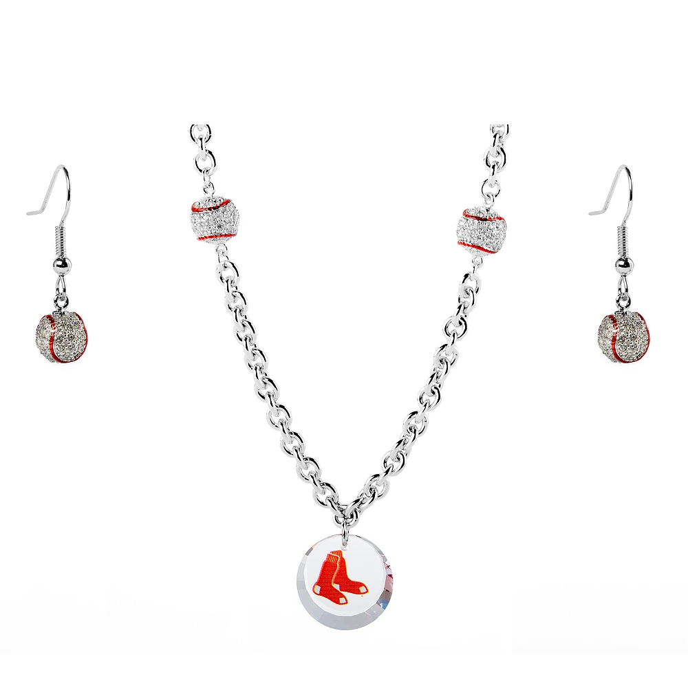 Boston Red Sox Crystals from Swarovski Baseball Necklace & Earrings