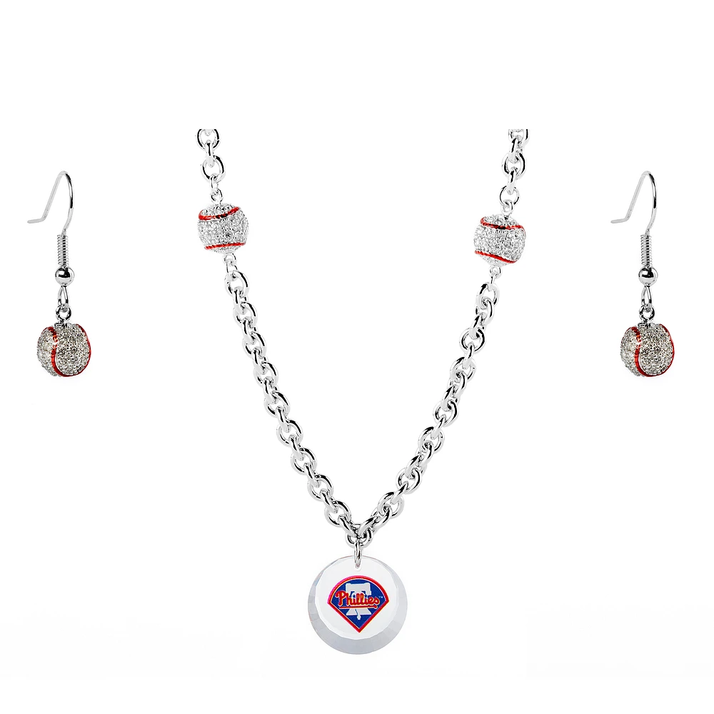 Philadelphia Phillies Crystals from Swarovski Baseball Necklace & Earrings