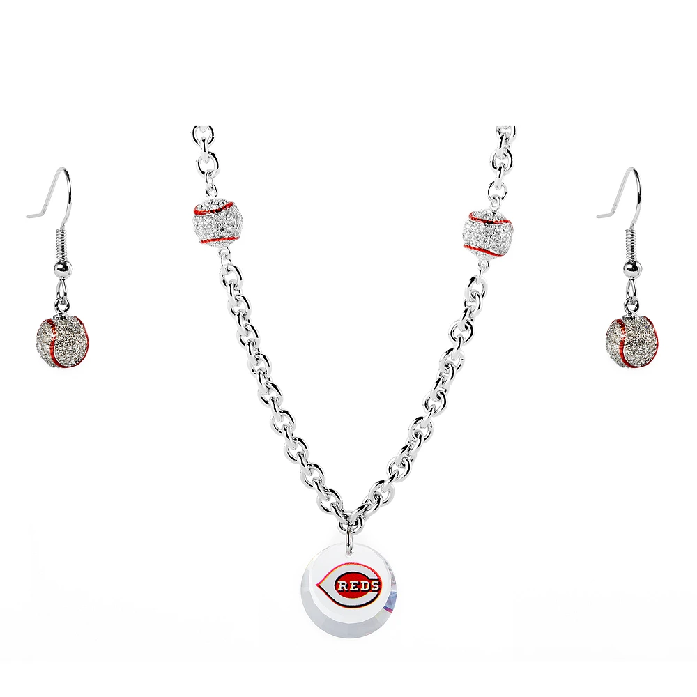 Cincinnati Reds Crystals from Swarovski Baseball Necklace & Earrings