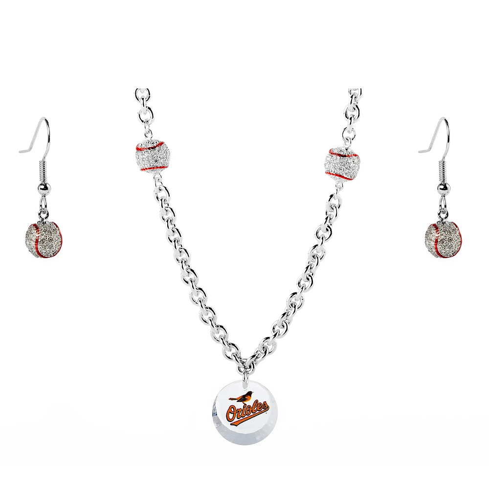 Baltimore Orioles Crystals from Swarovski Baseball Necklace & Earrings