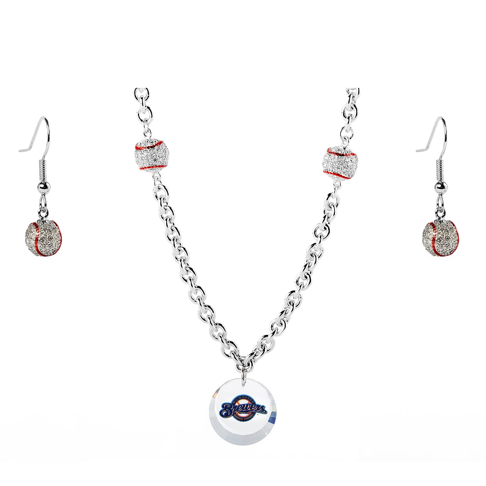 Milwaukee Brewers Crystals from Swarovski Baseball Necklace & Earrings
