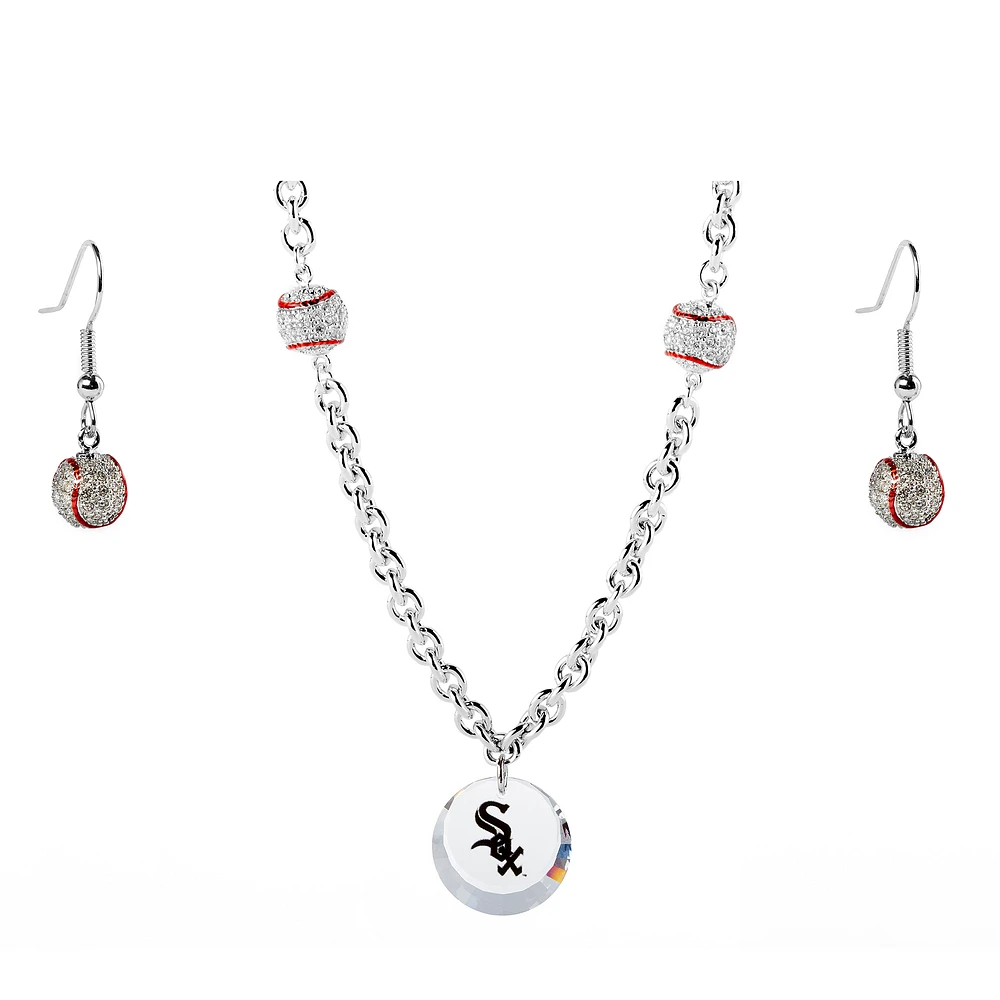 Chicago White Sox Crystals from Swarovski Baseball Necklace & Earrings