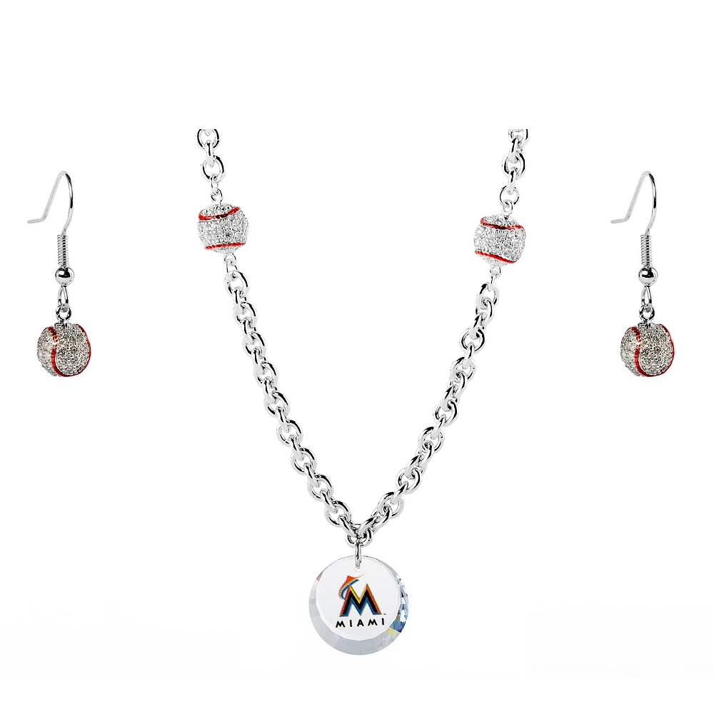 Miami Marlins Crystals from Swarovski Baseball Necklace & Earrings