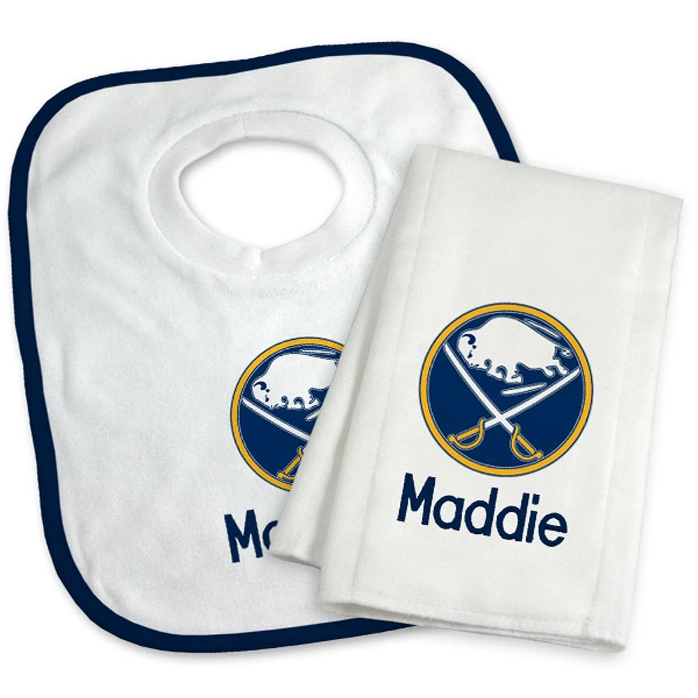 Newborn & Infant White Buffalo Sabres Personalized Bib & Burp Cloth Set
