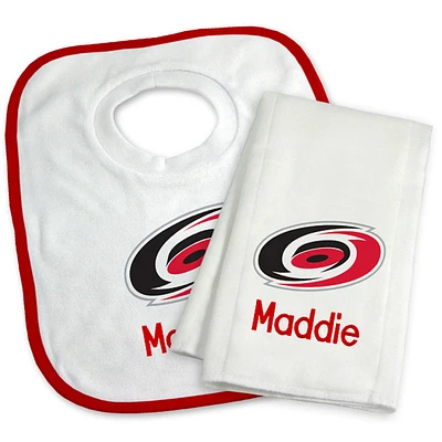 Newborn & Infant White Carolina Hurricanes Personalized Bib & Burp Cloth Set