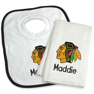 Newborn & Infant White Chicago Blackhawks Personalized Bib & Burp Cloth Set