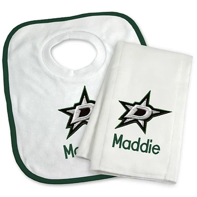 Newborn & Infant White Dallas Stars Personalized Bib & Burp Cloth Set