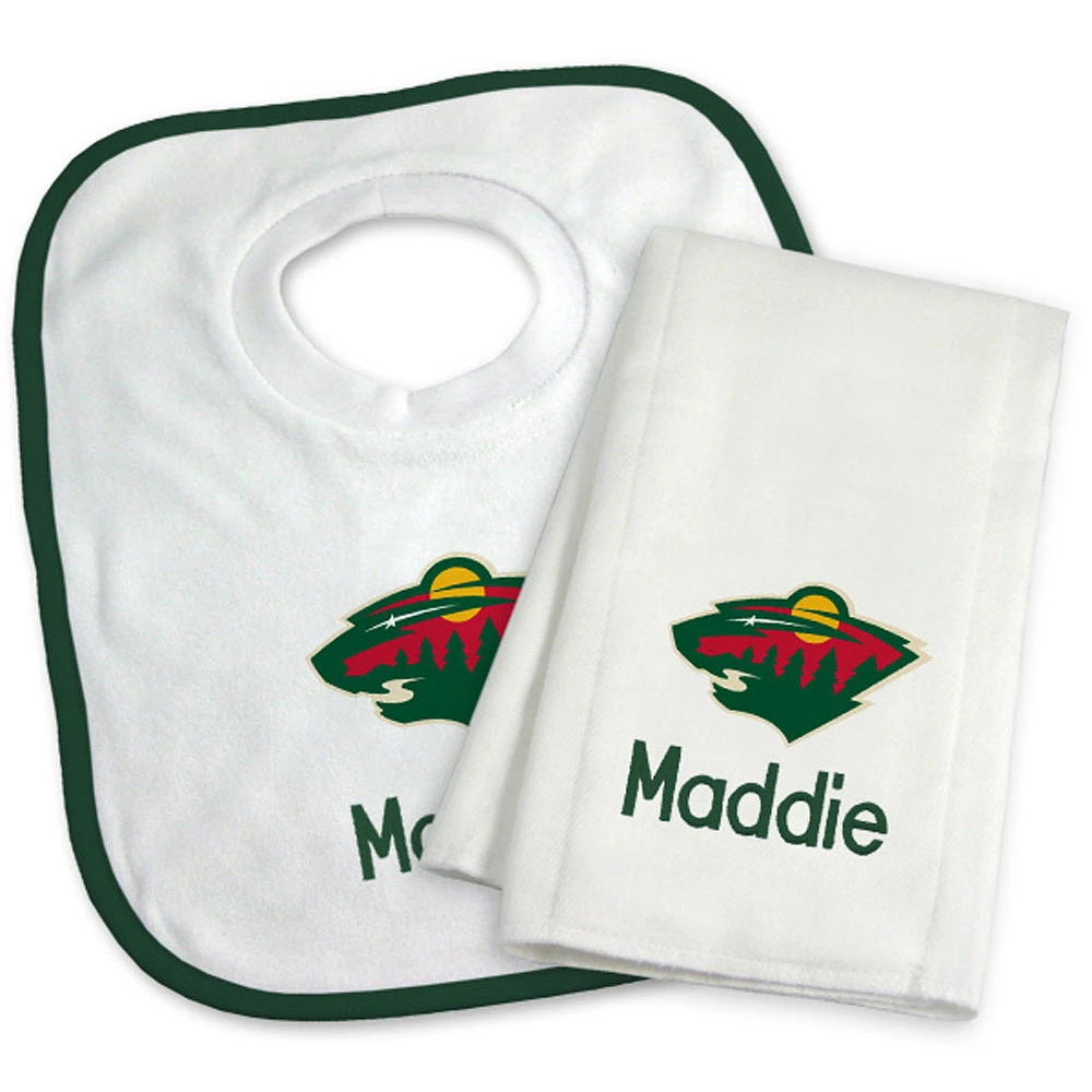 Newborn & Infant White Minnesota Wild Personalized Bib & Burp Cloth Set