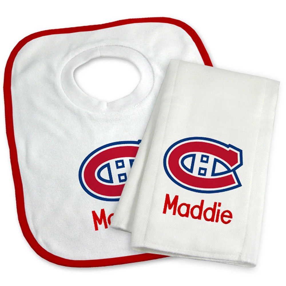 Newborn & Infant White Montreal Canadiens Personalized Bib & Burp Cloth Set
