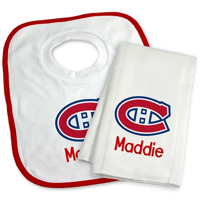 Newborn & Infant White Montreal Canadiens Personalized Bib & Burp Cloth Set
