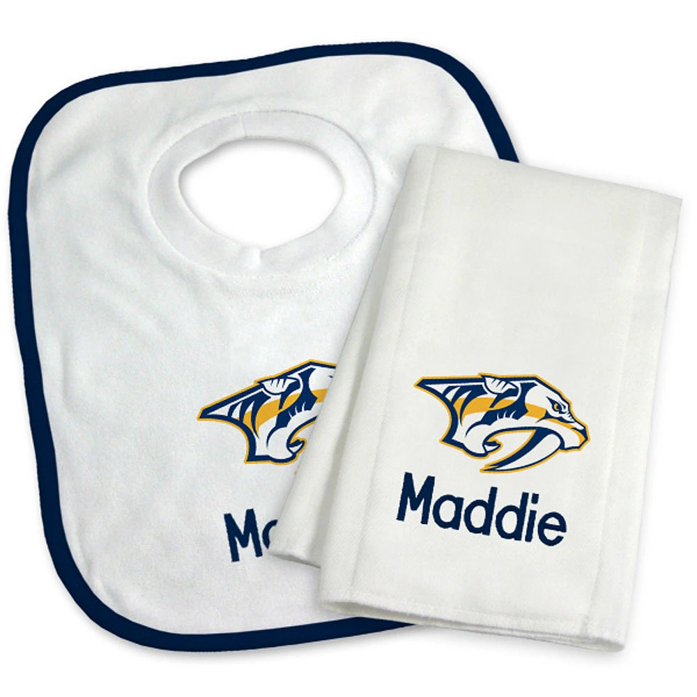 Newborn & Infant White Nashville Predators Personalized Bib & Burp Cloth Set