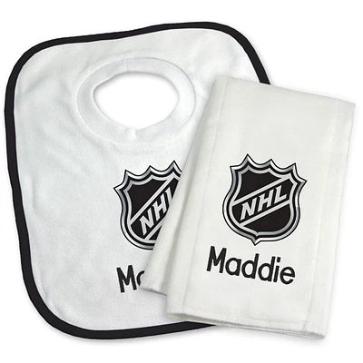Newborn & Infant White NHL Personalized Bib & Burp Cloth Set