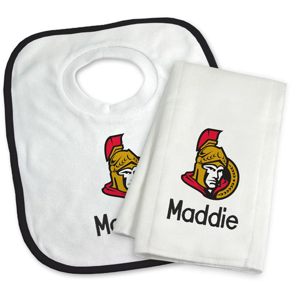 Newborn & Infant White Ottawa Senators Personalized Bib & Burp Cloth Set