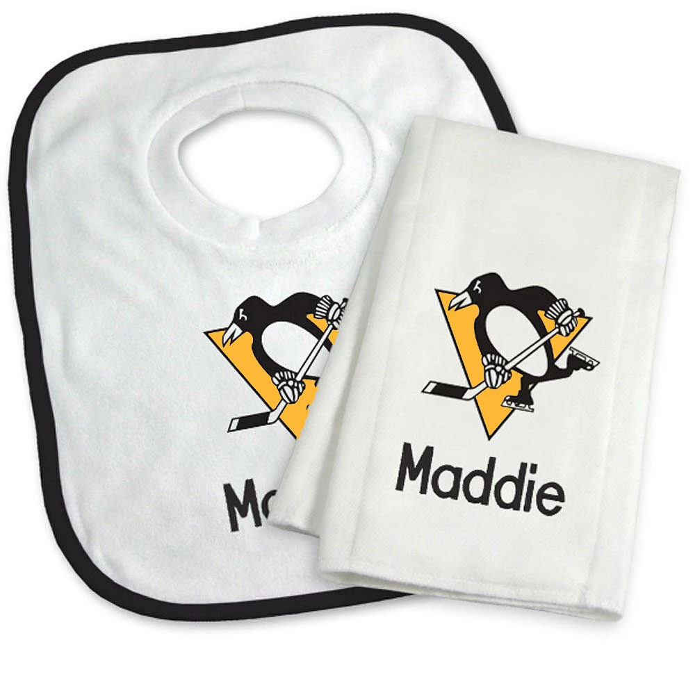 Newborn & Infant White Pittsburgh Penguins Personalized Bib & Burp Cloth Set
