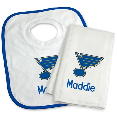 Newborn & Infant White St. Louis Blues Personalized Bib & Burp Cloth Set