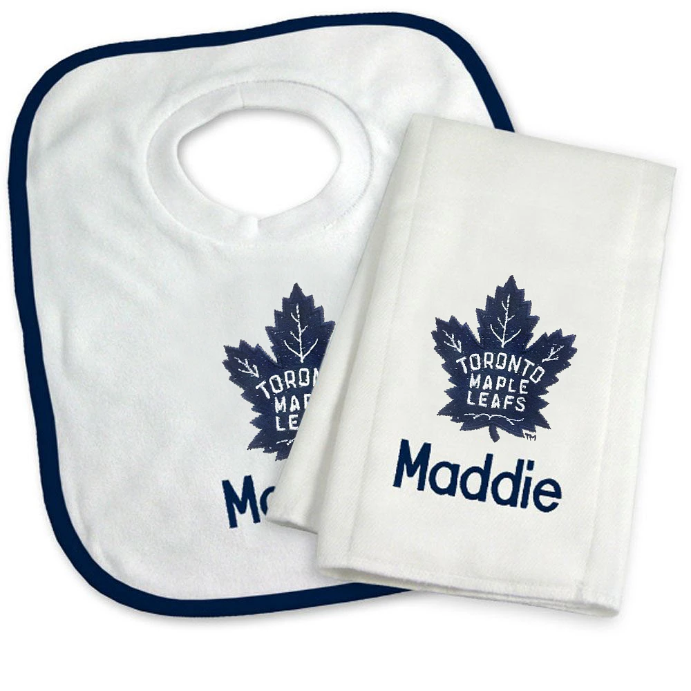 Newborn & Infant White Toronto Maple Leafs Personalized Bib & Burp Cloth Set