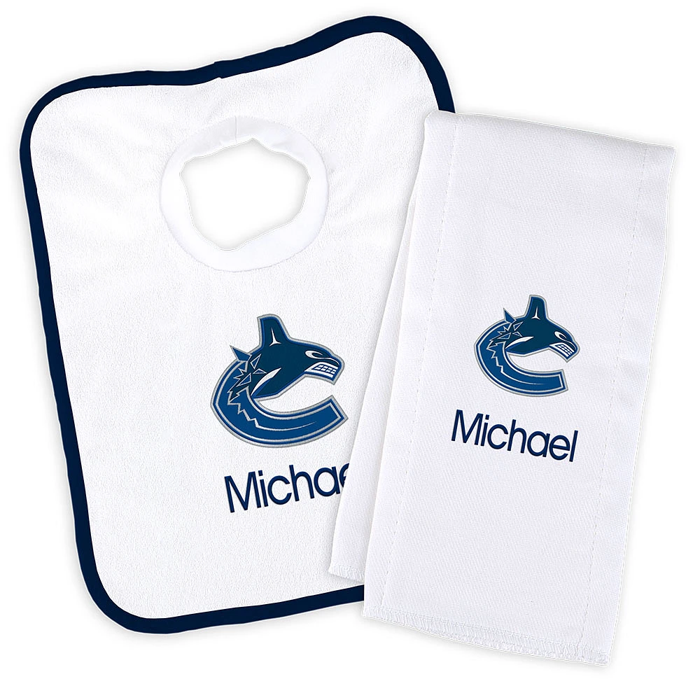 Newborn & Infant White Vancouver Canucks Personalized Bib & Burp Cloth Set