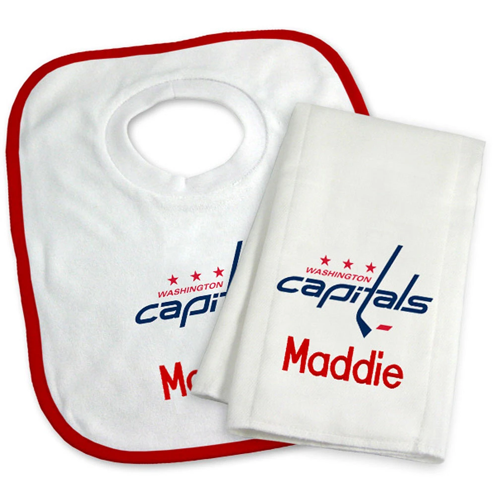 Newborn & Infant White Washington Capitals Personalized Bib & Burp Cloth Set