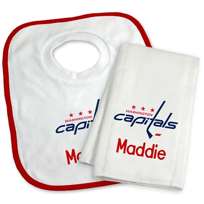Newborn & Infant White Washington Capitals Personalized Bib & Burp Cloth Set