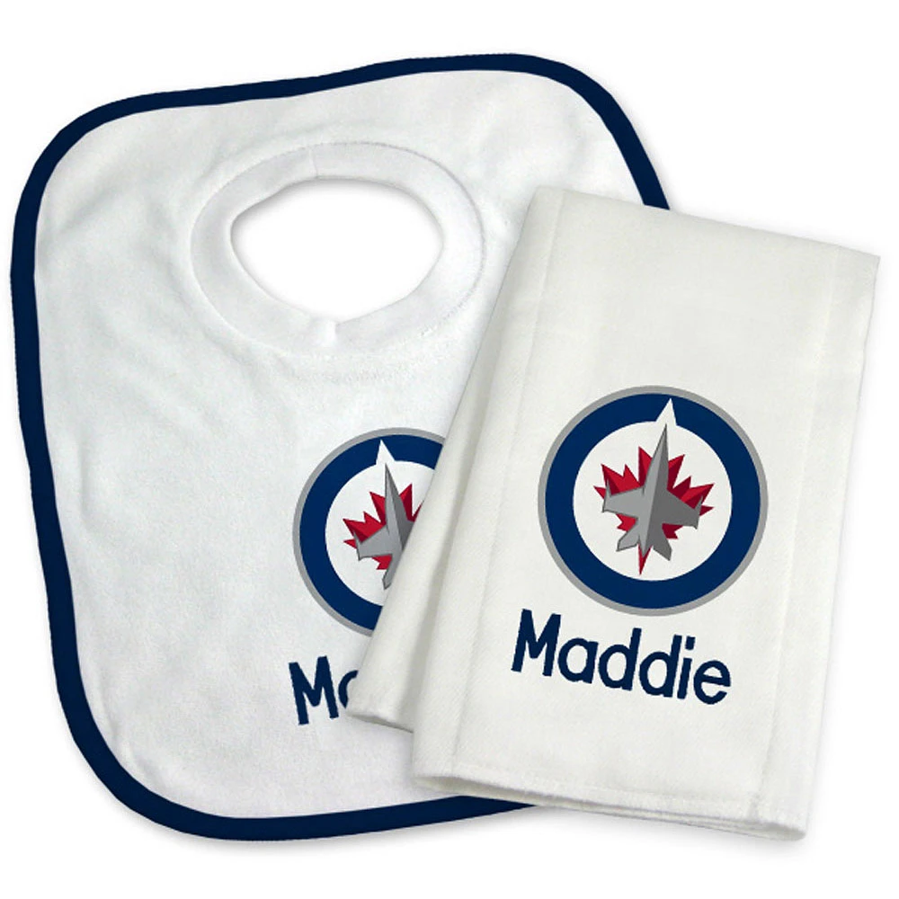 Newborn & Infant White Winnipeg Jets Personalized Bib & Burp Cloth Set