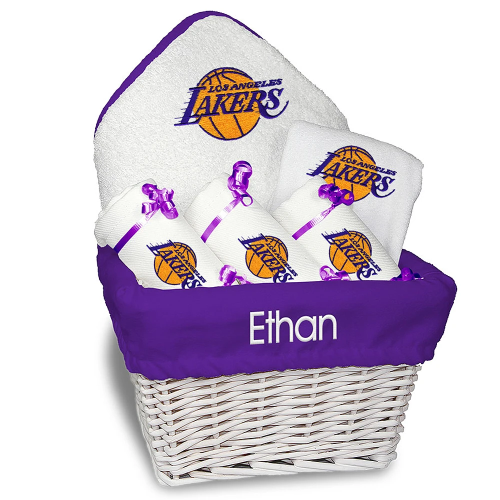 Newborn & Infant White Los Angeles Lakers Personalized Medium Gift Basket