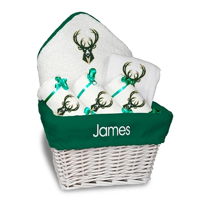Newborn & Infant White Milwaukee Bucks Personalized Medium Gift Basket