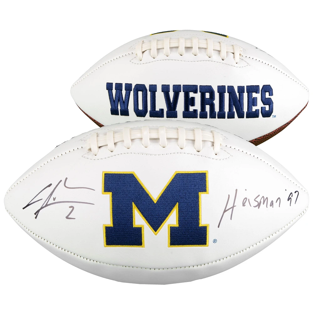 Charles Woodson Michigan Wolverines Autographed White Panel Football with "Heisman 97" Inscription
