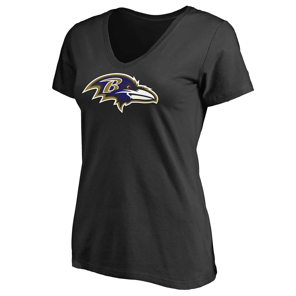 Women's Black Baltimore Ravens Primary Team LogoV-Neck T-Shirt