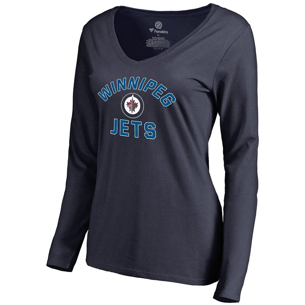 Women's Navy Winnipeg Jets Overtime Long Sleeve T-Shirt