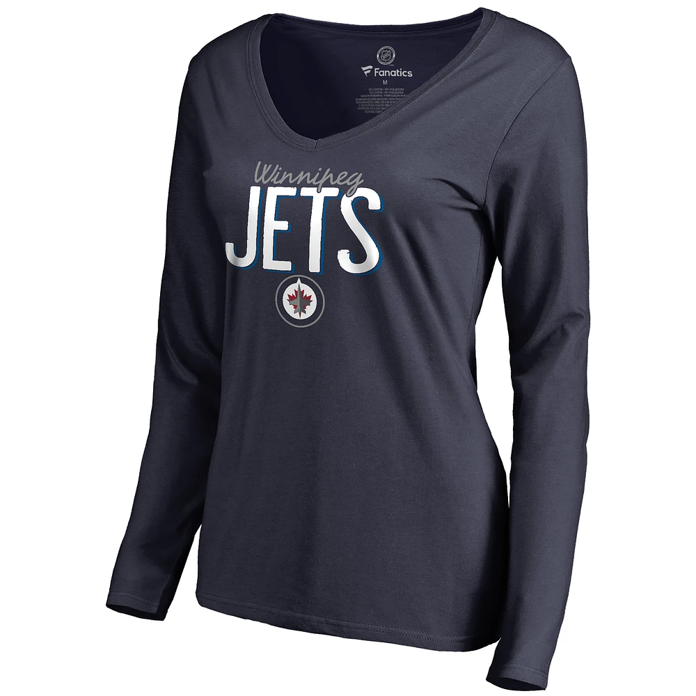 Women's Navy Winnipeg Jets Nostalgia Long Sleeve T-Shirt