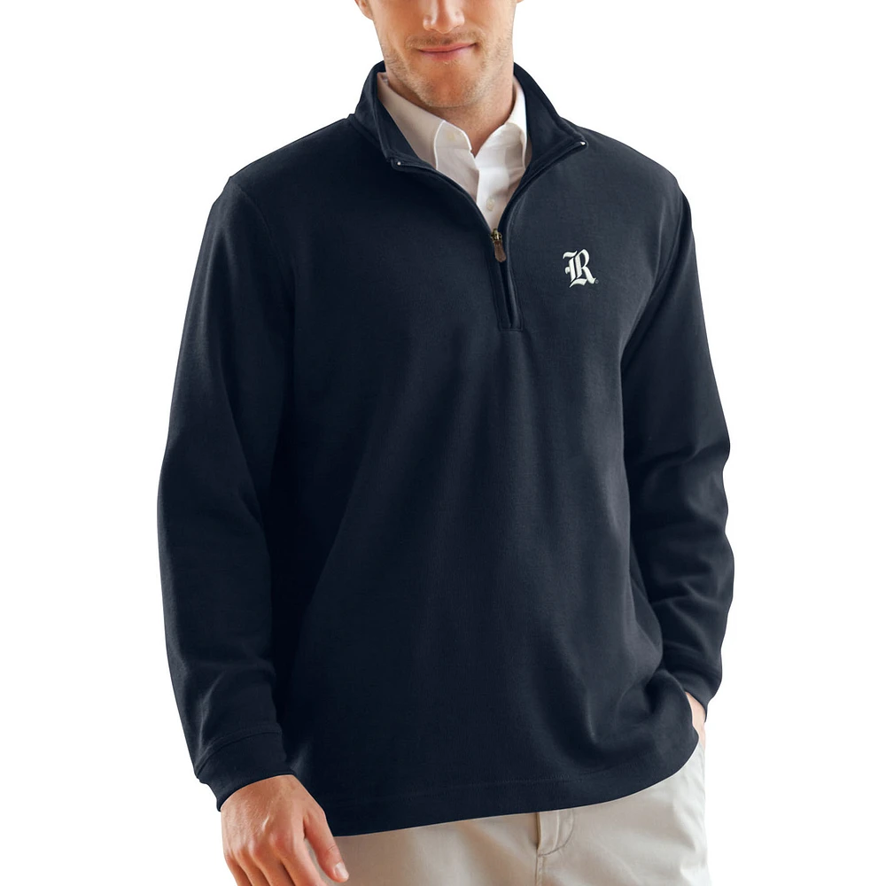 Men's Navy Rice Owls Flat-Back Rib 1/4-Zip Pullover Sweater