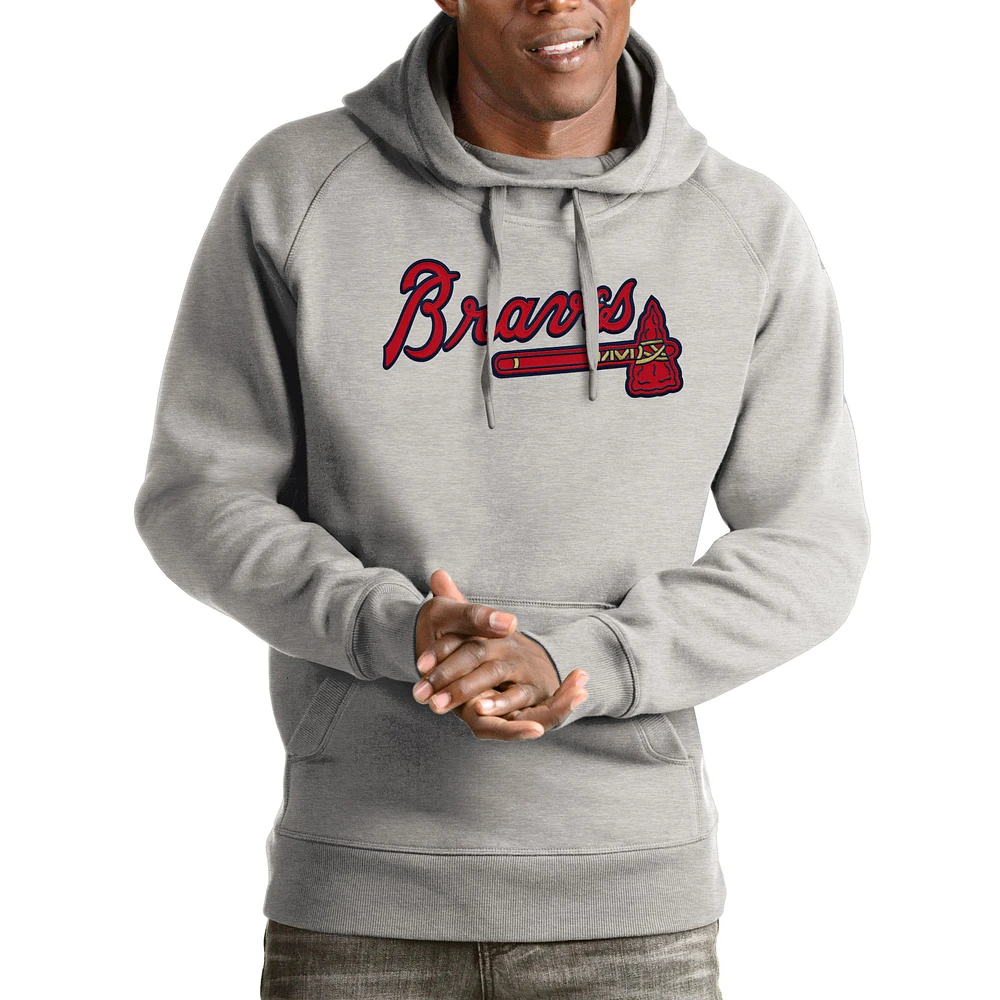 Men's Antigua Heathered Gray Atlanta Braves Victory Pullover Hoodie
