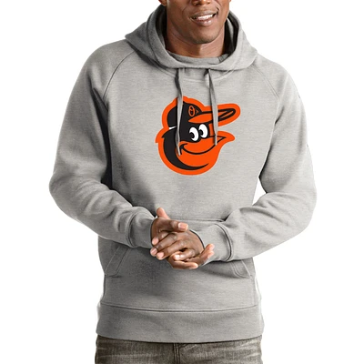 Men's Antigua Heathered Gray Baltimore Orioles Victory Pullover Hoodie