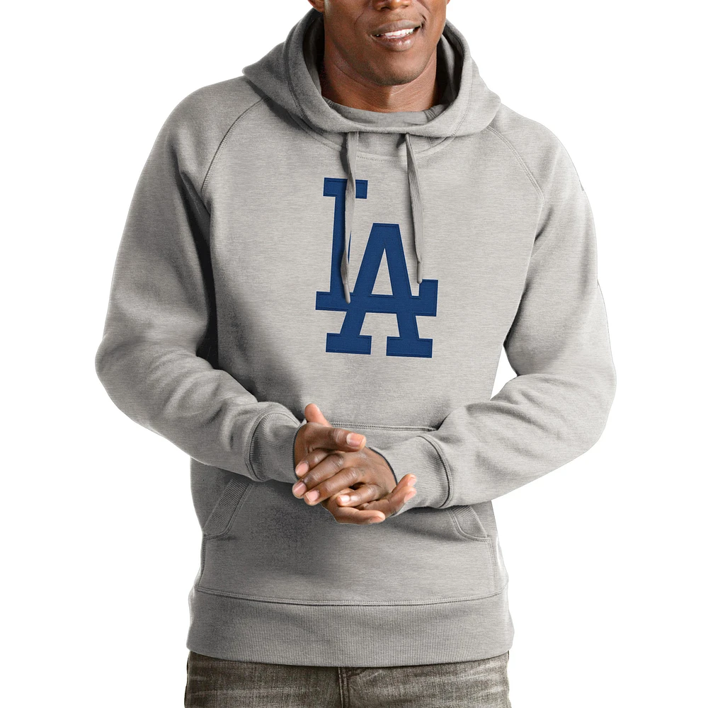 Men's Antigua Heathered Gray Los Angeles Dodgers Victory Pullover Hoodie