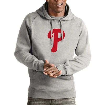 Men's Antigua Heathered Gray Philadelphia Phillies Victory Pullover Hoodie