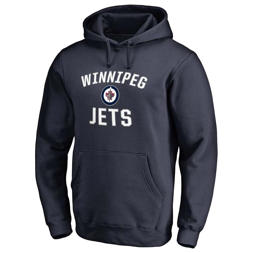 Men's Navy Winnipeg Jets Victory Arch Team Fitted Pullover Hoodie