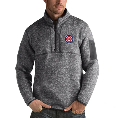 Men's Antigua Heathered Charcoal Chicago Cubs Fortune Half-Zip Sweater