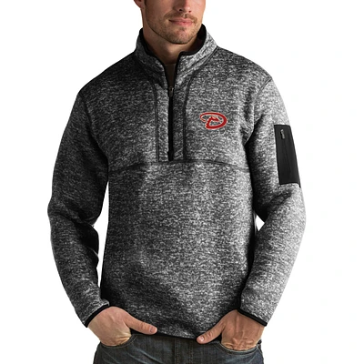 Men's Antigua Heathered Black Arizona Diamondbacks Fortune Half-Zip Sweater