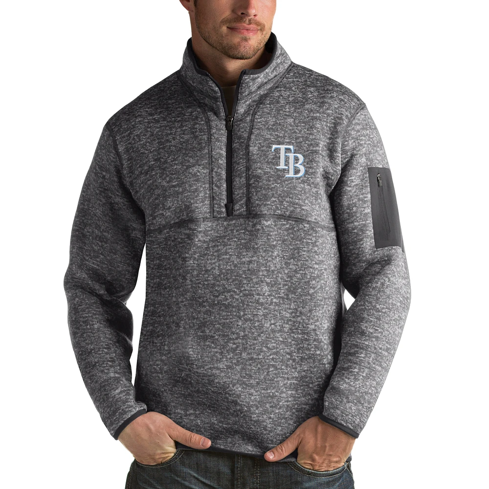Men's Antigua Heathered Charcoal Tampa Bay Rays Fortune Half-Zip Sweater