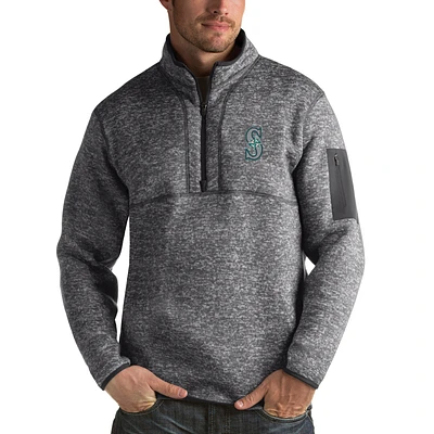 Men's Antigua Heathered Charcoal Seattle Mariners Fortune Half-Zip Sweater