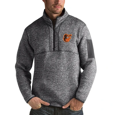 Men's Antigua Heathered Charcoal Baltimore Orioles Fortune Half-Zip Sweater