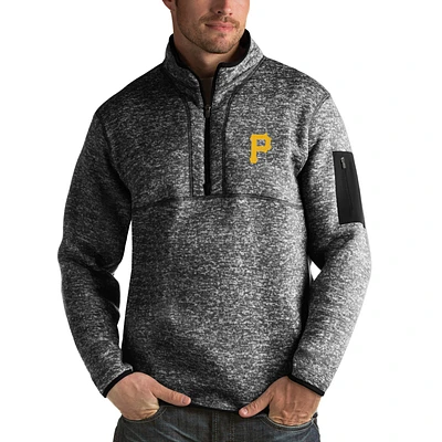 Men's Antigua Heathered Black Pittsburgh Pirates Fortune Half-Zip Sweater