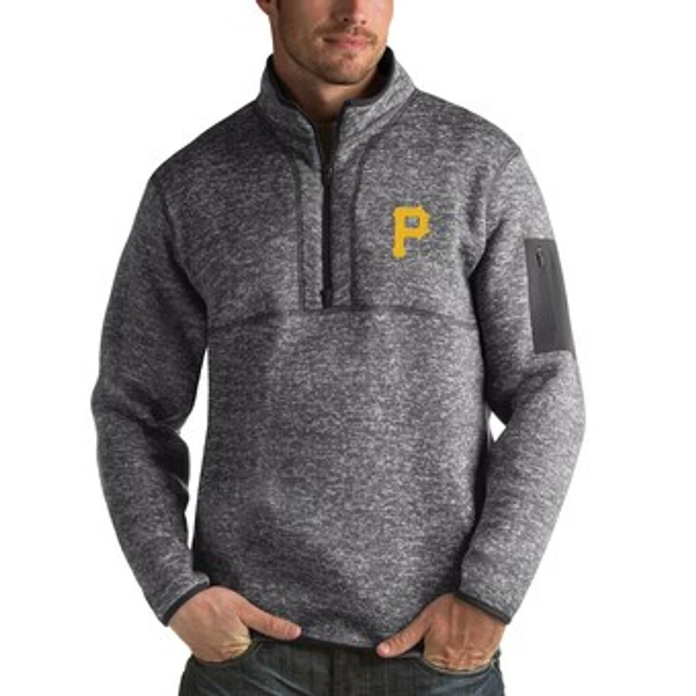Men's Antigua Heathered Charcoal Pittsburgh Pirates Fortune Half-Zip Sweater