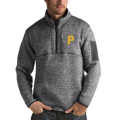 Men's Antigua Heathered Charcoal Pittsburgh Pirates Fortune Half-Zip Sweater