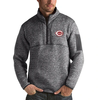Men's Antigua Heathered Charcoal Cincinnati Reds Fortune Half-Zip Sweater