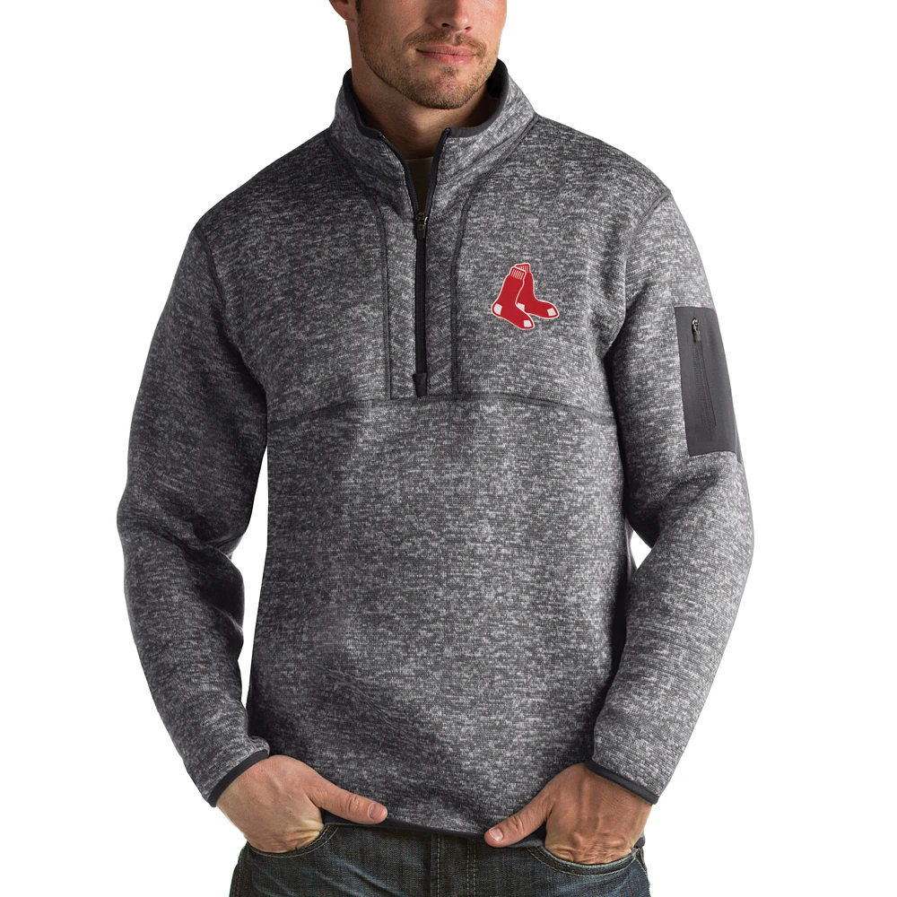 Men's Antigua Heathered Charcoal Boston Red Sox Fortune Half-Zip Sweater
