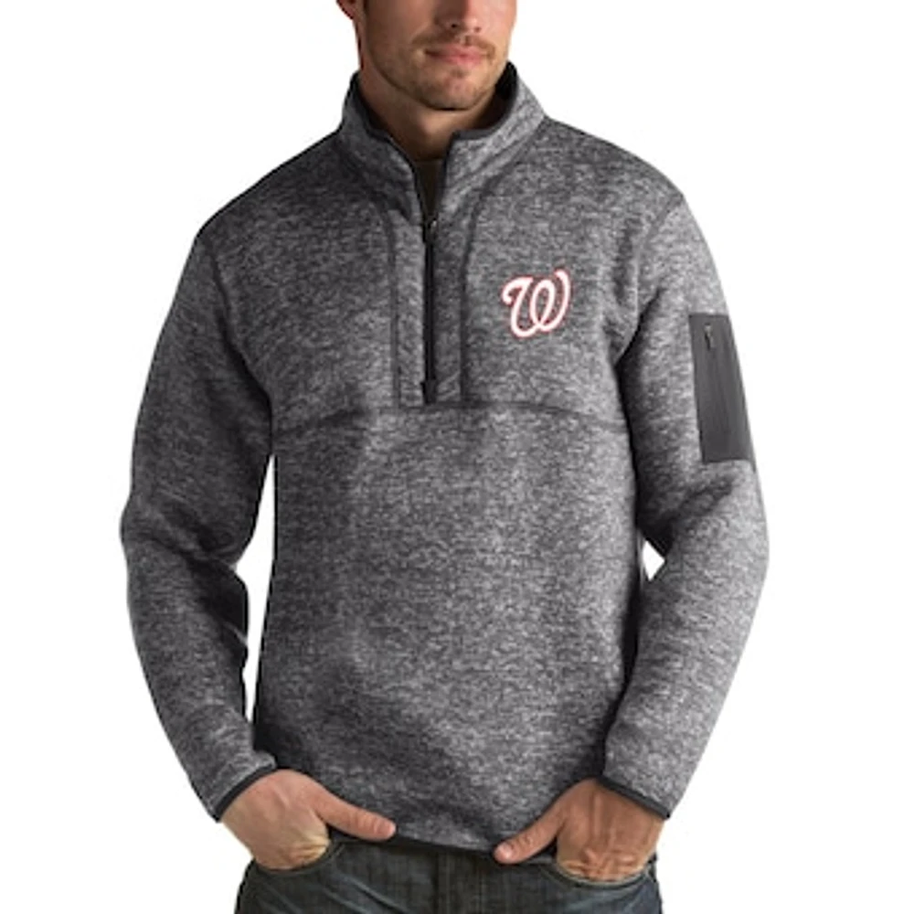 Men's Antigua Heathered Charcoal Washington Nationals Fortune Half-Zip Sweater