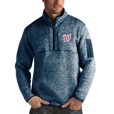 Men's Antigua Heathered Navy Washington Nationals Fortune Half-Zip Sweater